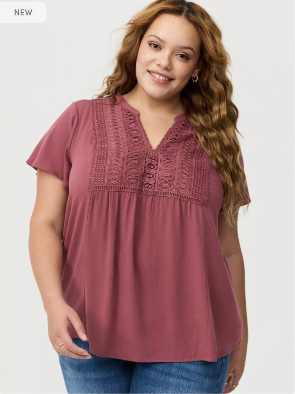 Torrid Crochet Collar Short Sleeve Blouse